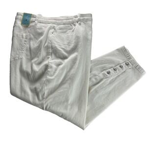 Cece Womens Plus Size 22W Jeans Pearl Buttons Ankle 5 Pocket Ultra White B43